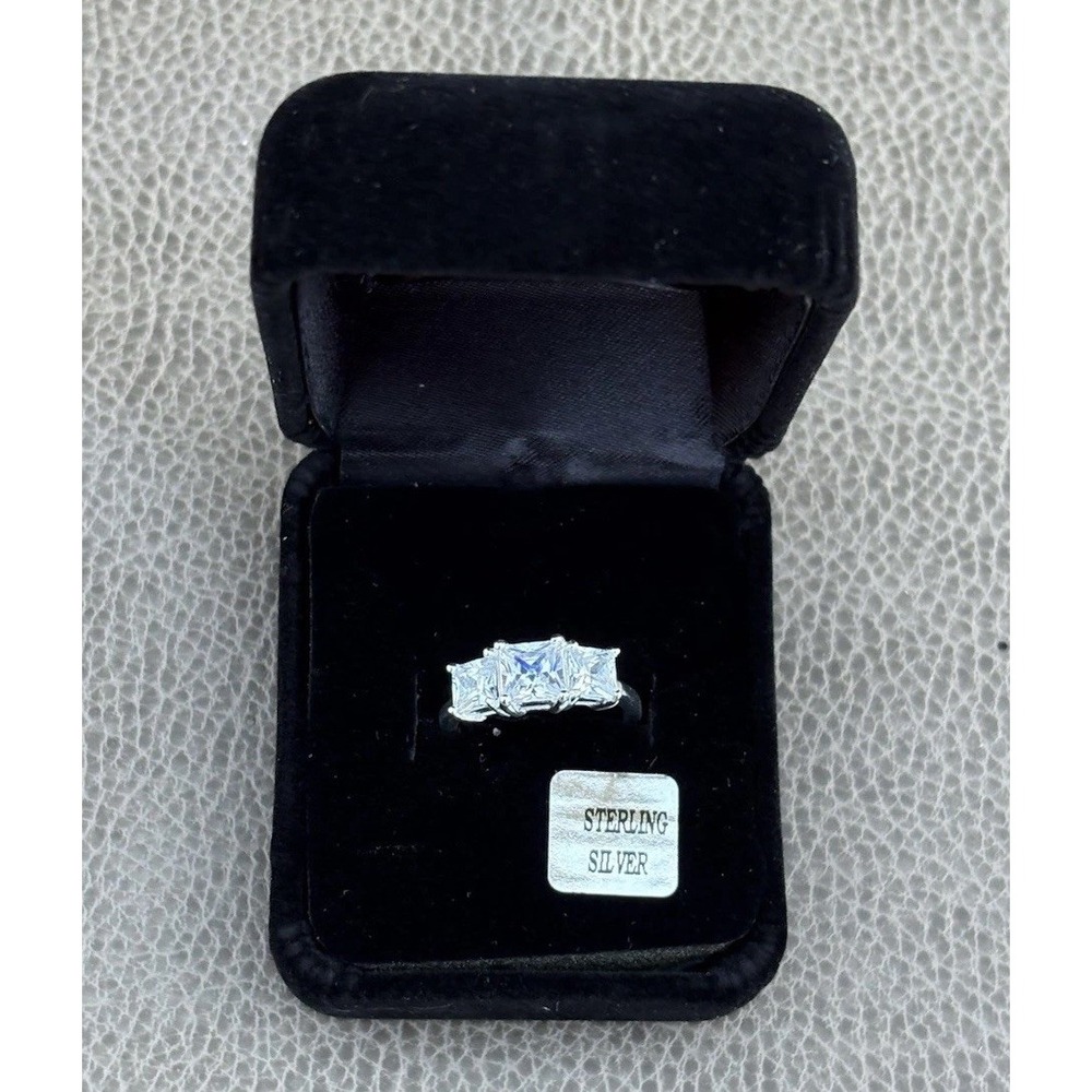Diamonique Sterling Silver Triple Square Cubic Zirconia Band Ring 925 Sz 7 Glam